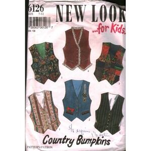 New Look 6126 Kids Vest‎ Sewing Pattern Country Bumpkins Sizes 7-12 Waistcoat